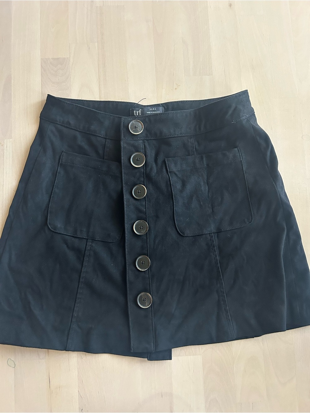 Zara Black Button-Front Mini Skirt with Patch Pockets
